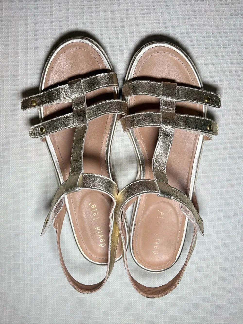 David Tate Gold Metallic Strappy Flat Sandals Resort Coastal Chic Shoes